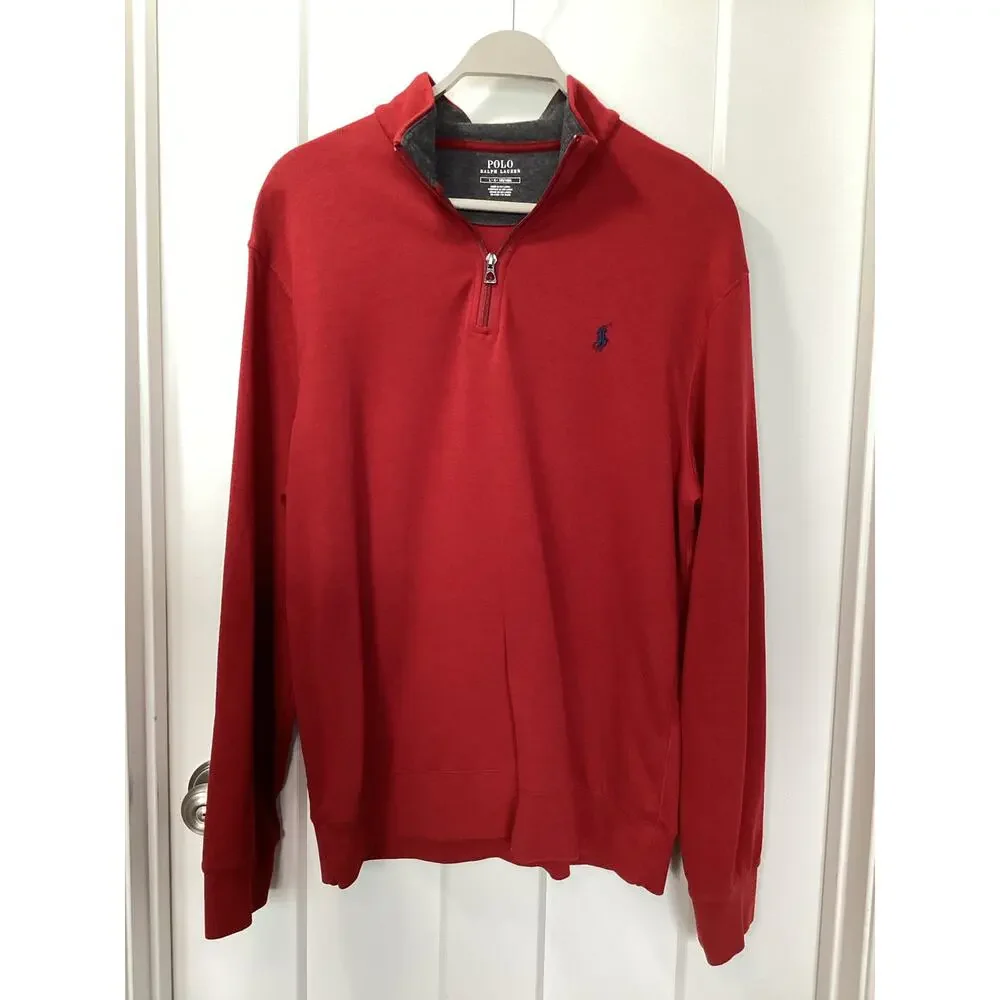 Polo Ralph Lauren Men's Luxury Jersey Quarter-Zip‎ Pullover Golf Red Size Large